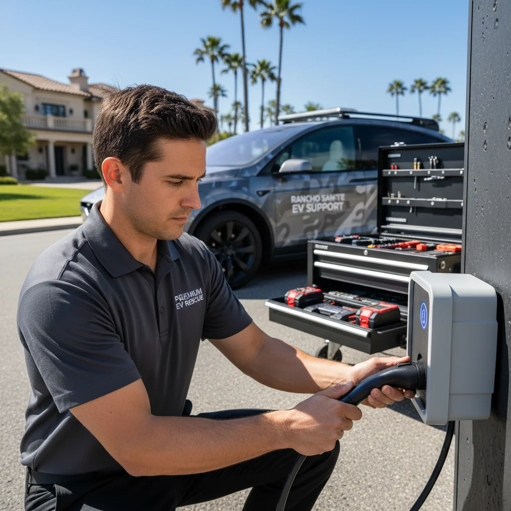 Charging cable plugged into an EV charge port next to a pickup