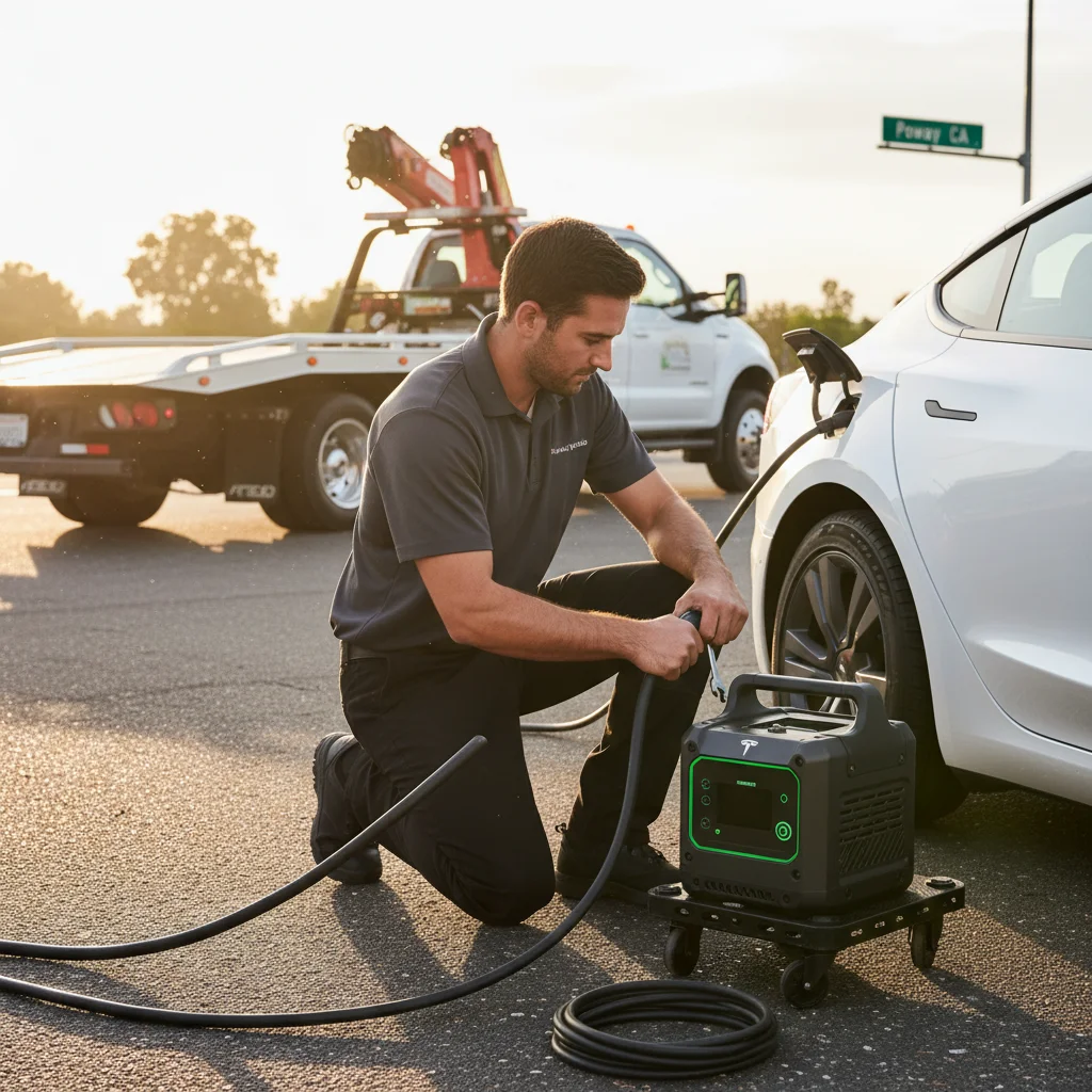 A charging connector being plugged into an EV port beside the road