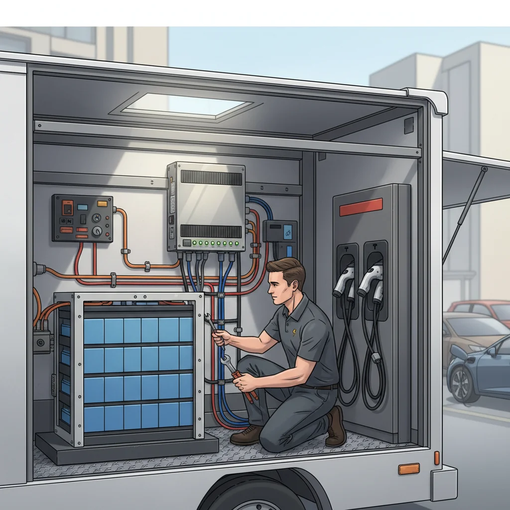 Portable charging gear and a cable laid out beside an electric car on the shoulder