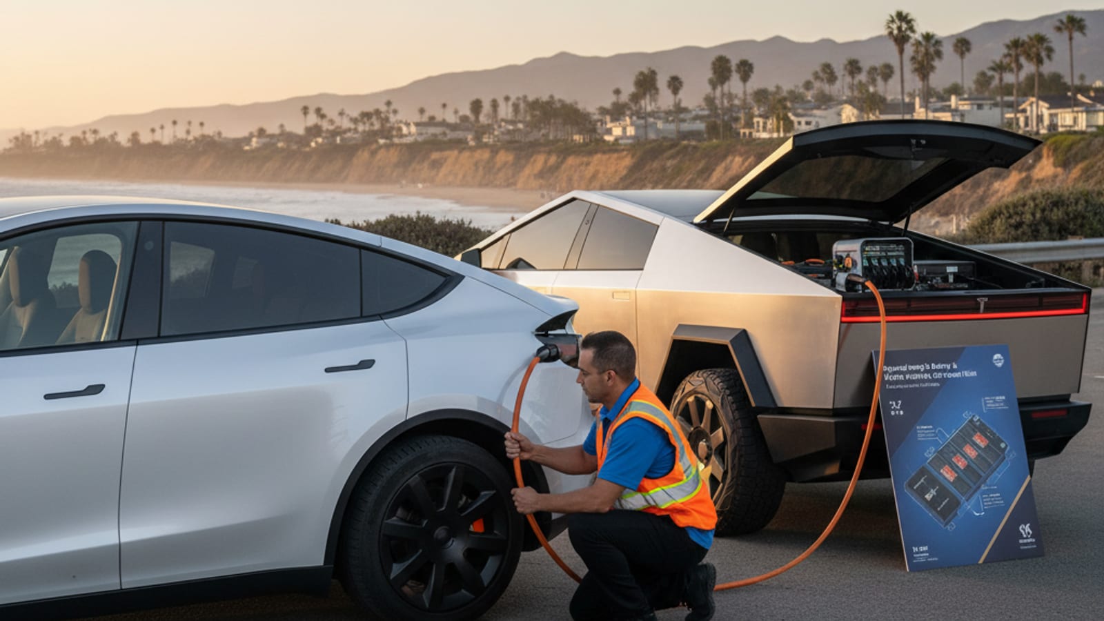 A Hyundai Ioniq 5 parked at a Bay Area overlook with a view of hills behind it.