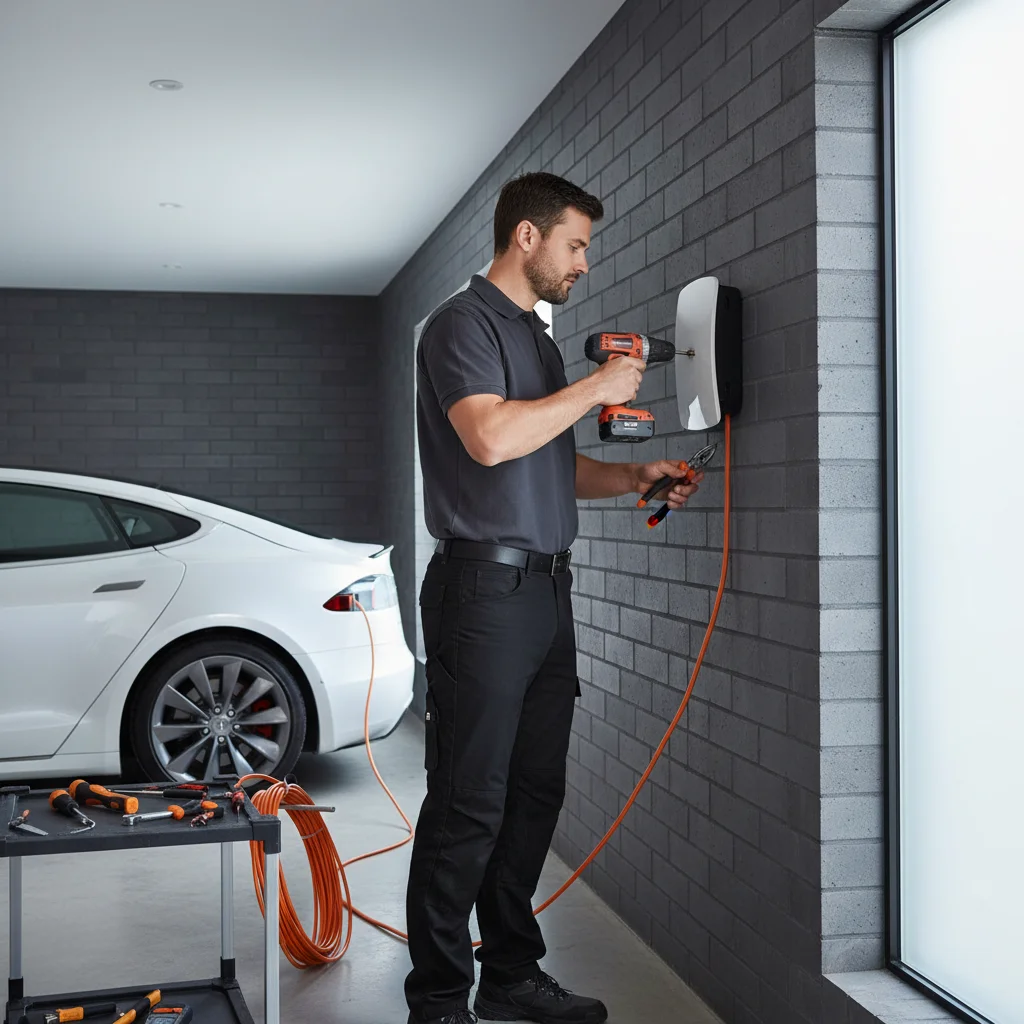 A person holding a Tesla key card against the B-pillar of a Model Y with the door handles not presenting.