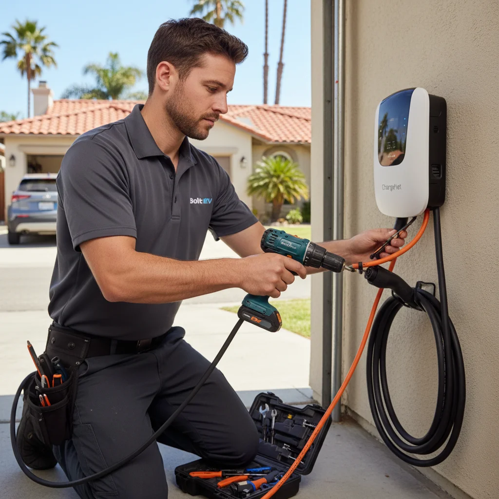 Charging cable plugged into an EV port beside a rescue truck