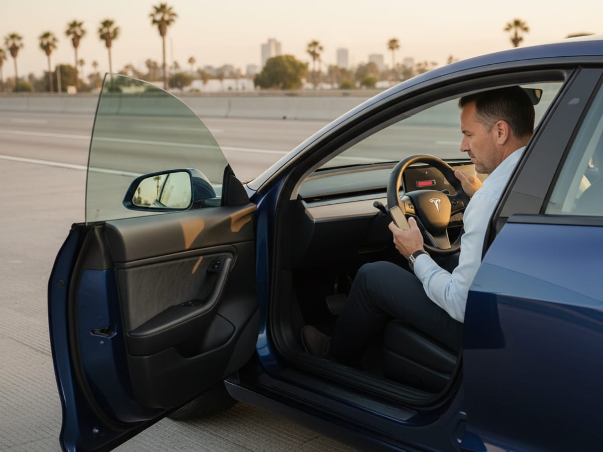 Electric vehicle stopped at a safe roadside location in the Bay Area